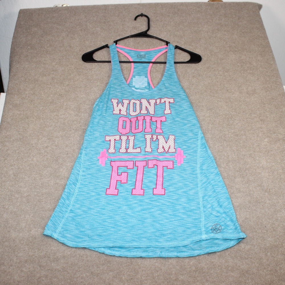 EVCR Womens Blue Wont Quit Til Im Fit Racerback Workout Tank Top Medium